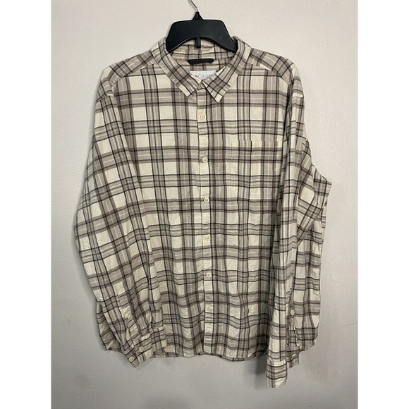 Columbia Button Up Shirt Mens Size XL Extra Large Brown Plaid Long Sleeve - Picture 1 of 8